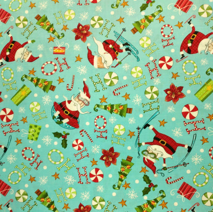 Extreme Santa - Multi Toss Turquoise by Northcott Fabrics 1/2yd Cuts 2 Coordinating Fabrics