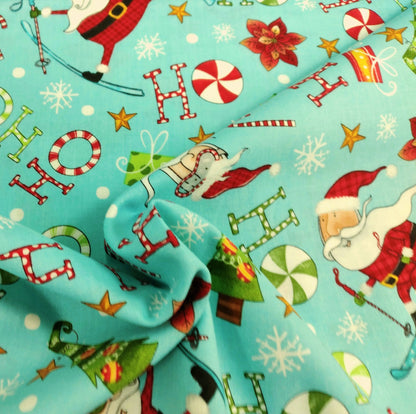 Extreme Santa - Multi Toss Turquoise by Northcott Fabrics 1/2yd Cuts 2 Coordinating Fabrics