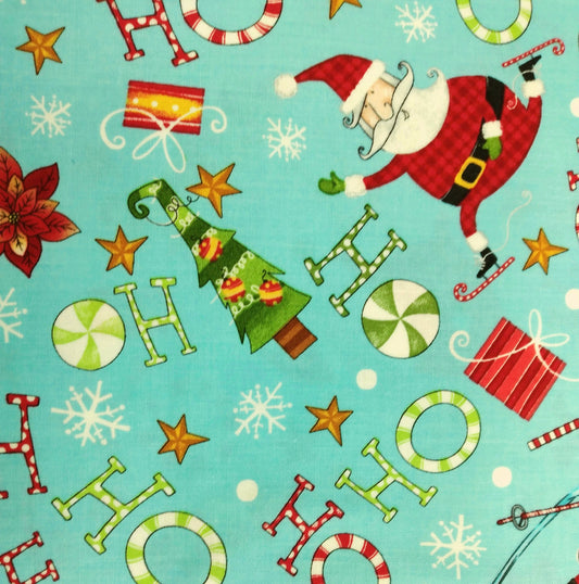 Extreme Santa - Multi Toss Turquoise by Northcott Fabrics 1/2yd Cuts 2 Coordinating Fabrics