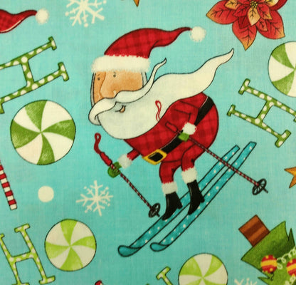 Extreme Santa - Multi Toss Turquoise by Northcott Fabrics 1/2yd Cuts 2 Coordinating Fabrics