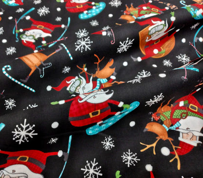 Extreme Santa - Santa Toss Black by Northcott Fabrics 1/2yd Cuts 2 Coordinating Fabrics