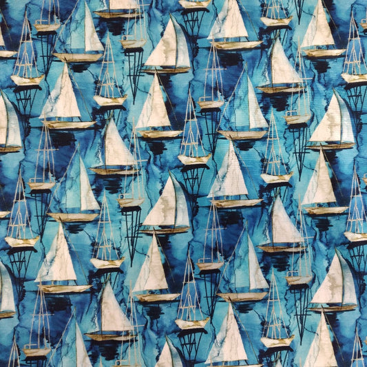 Sail Away - Indigo Multi Small Boats by Northcott 1/2yd Cuts